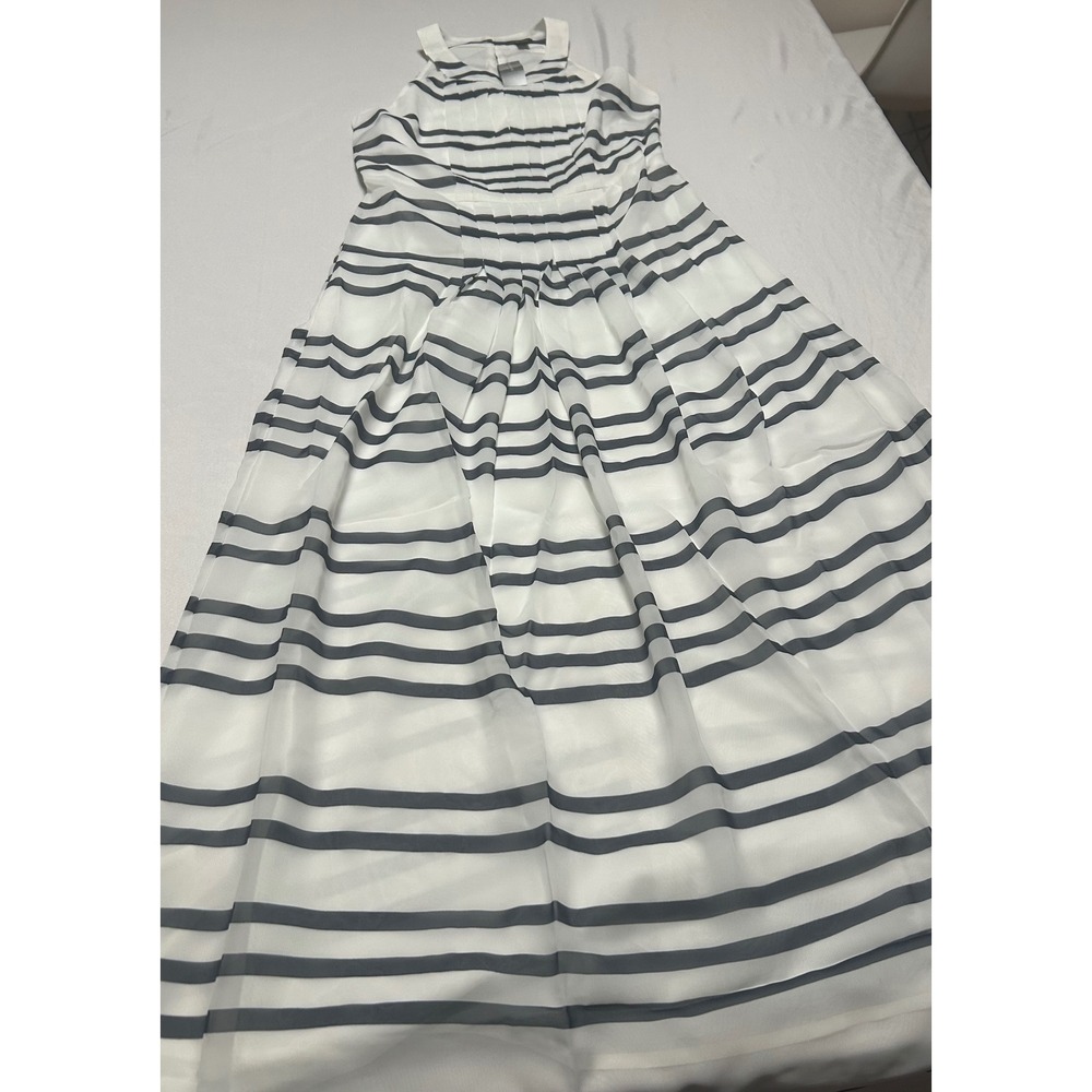 Ann Taylor Petite Navy White Striped Pleated Maxi Dress 4P NWT 18832136